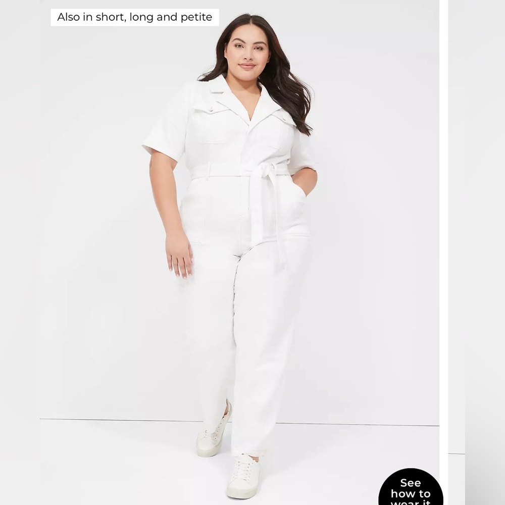 White jean jumpsuit